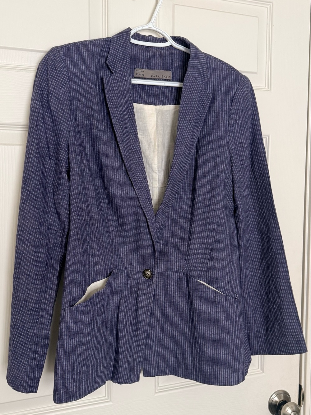 Zara Blue Pinstripe Single-Button Blazer